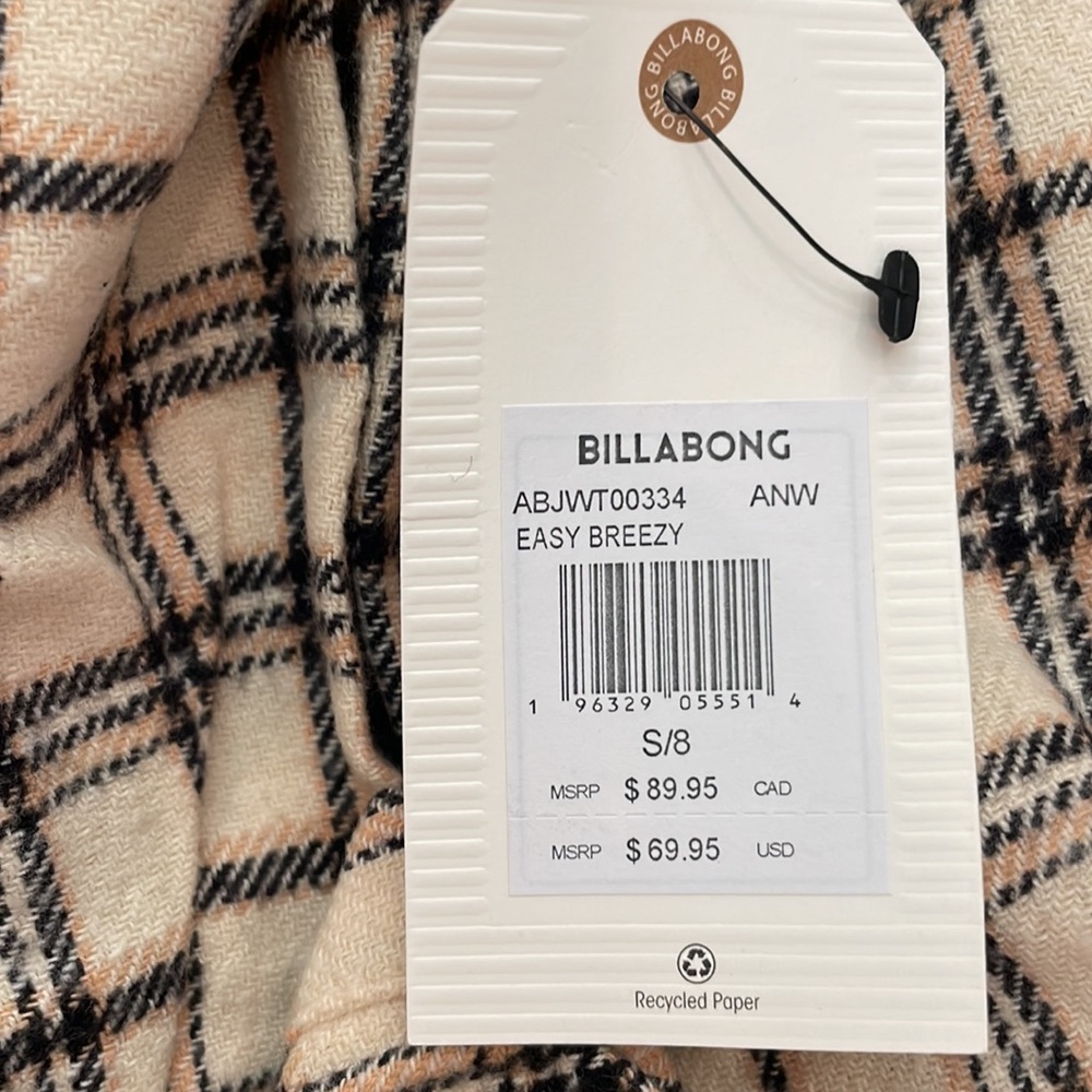 Billabong Plaid Easy Breezy Long Sleeve Button-Up Shirt Flannel Shacket NWT - Picture 5 of 6